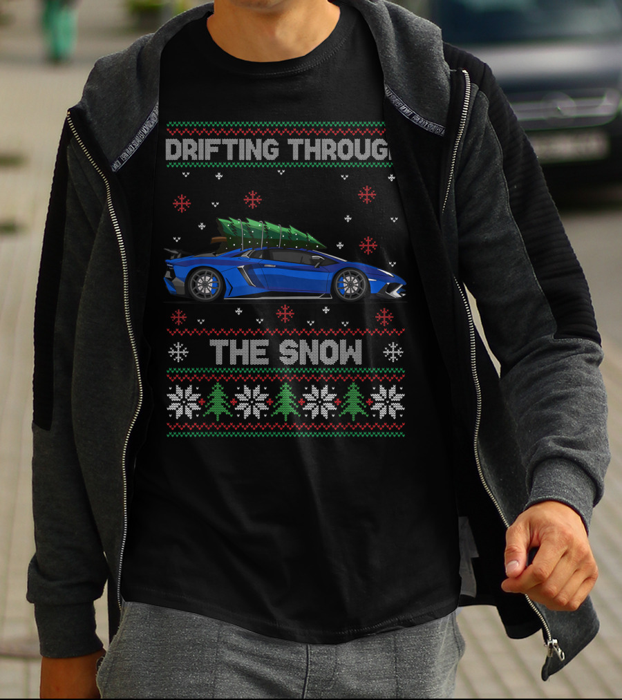 Drifting Through The Snow Christmas Tree On Tuning Car T-Shirt