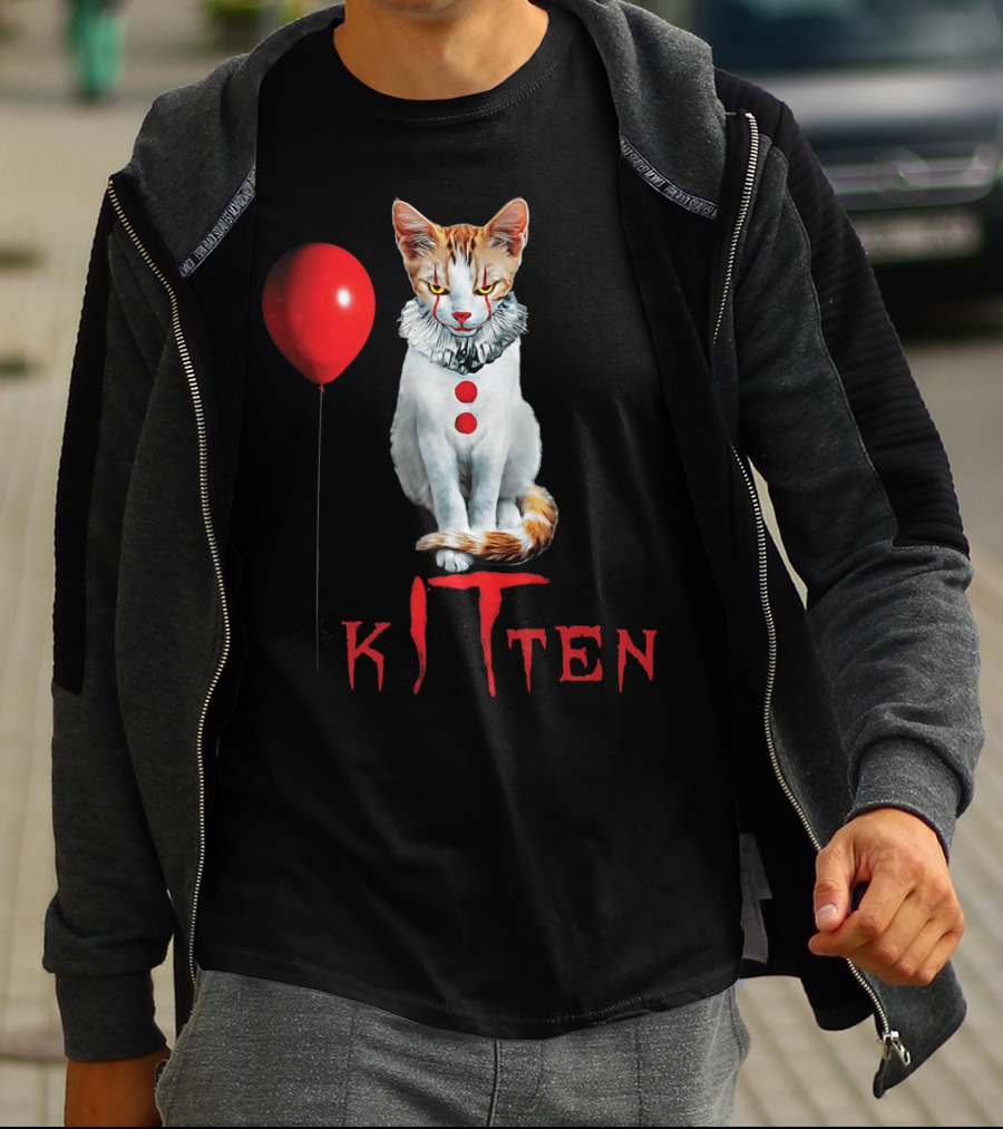 Pennywise Clown Cat Kitten With Red Balloon T-Shirt