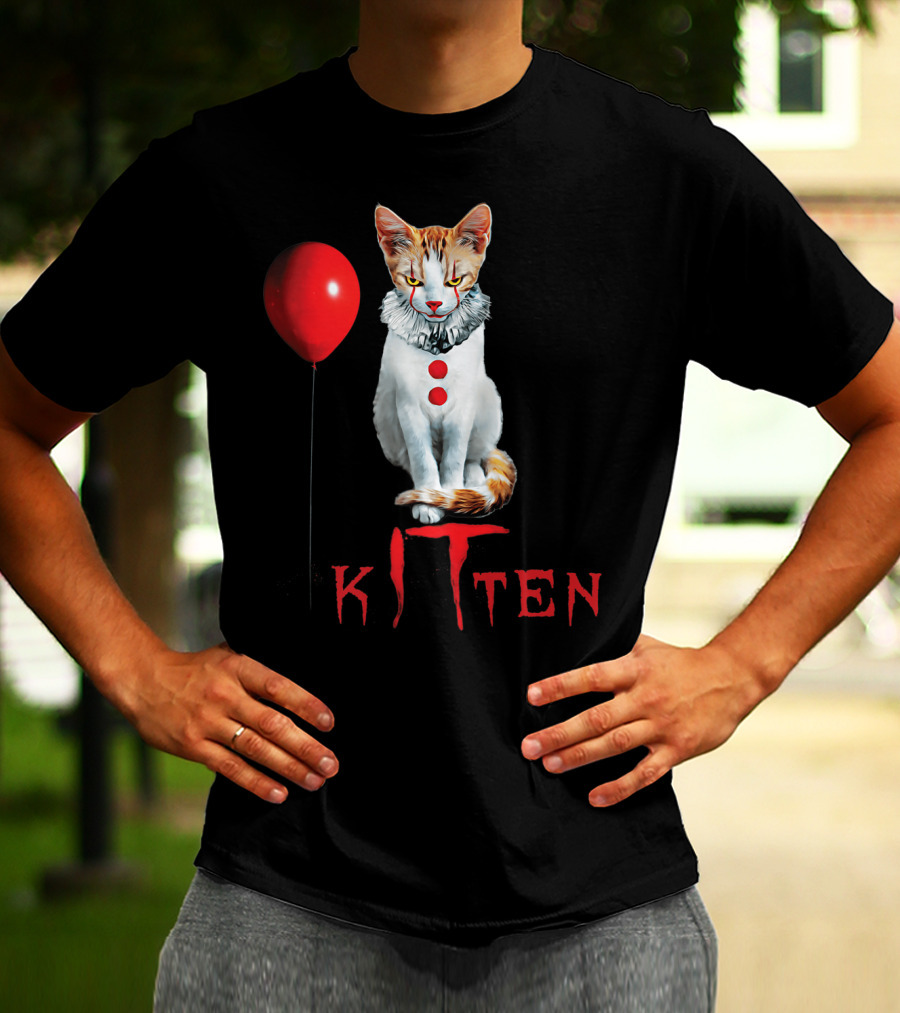 Pennywise Clown Cat Kitten With Red Balloon T-Shirt