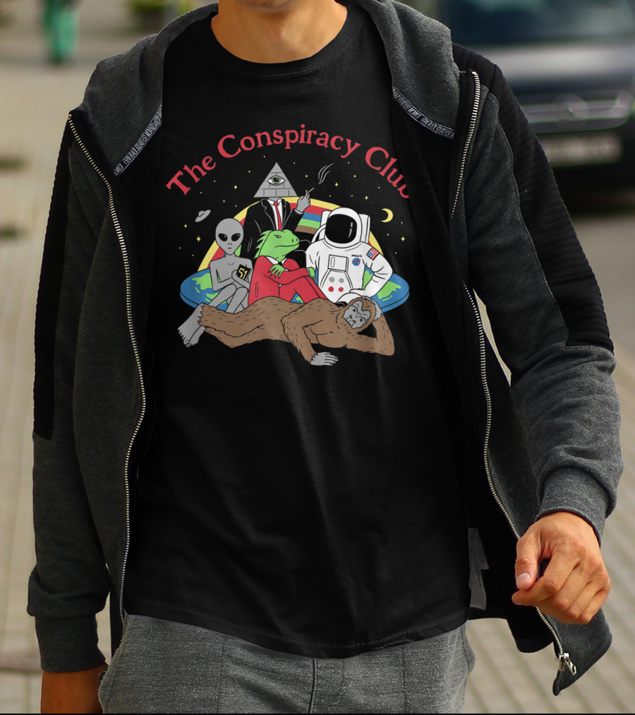 The Conspiracy Club Alien Astronaut Pyramid Bigfoot Lizard Man T-Shirt