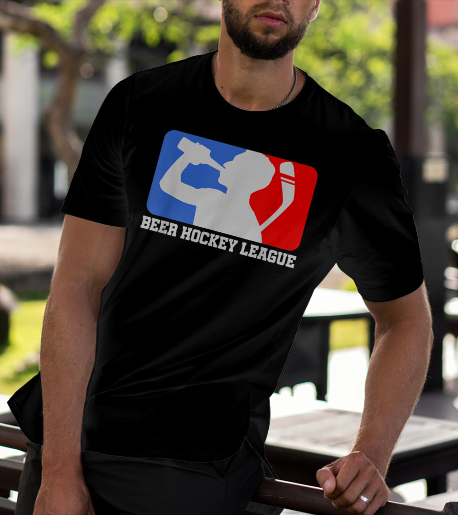 Beer Hockey League Icehockey Drinking Silhouette In Red White And Blue T-Shirt