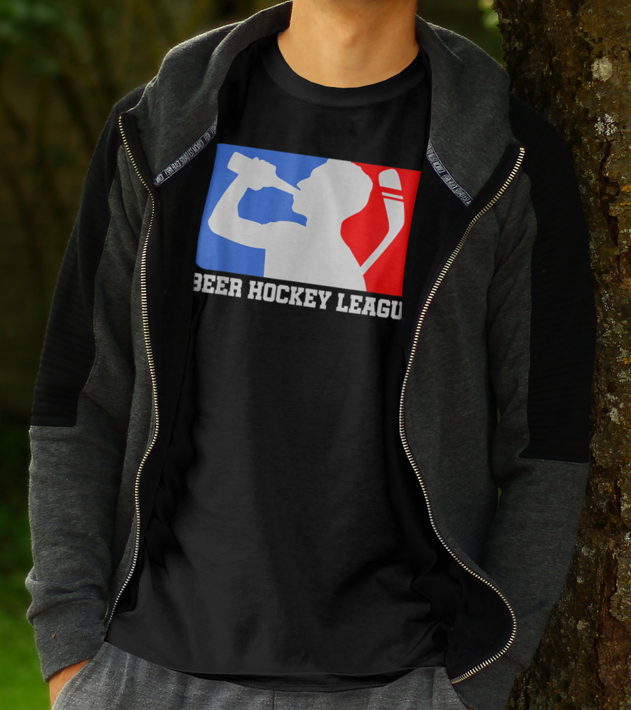 Beer Hockey League Icehockey Drinking Silhouette In Red White And Blue T-Shirt