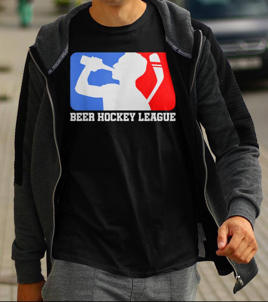 Beer Hockey League Icehockey Drinking Silhouette In Red White And Blue T-Shirt