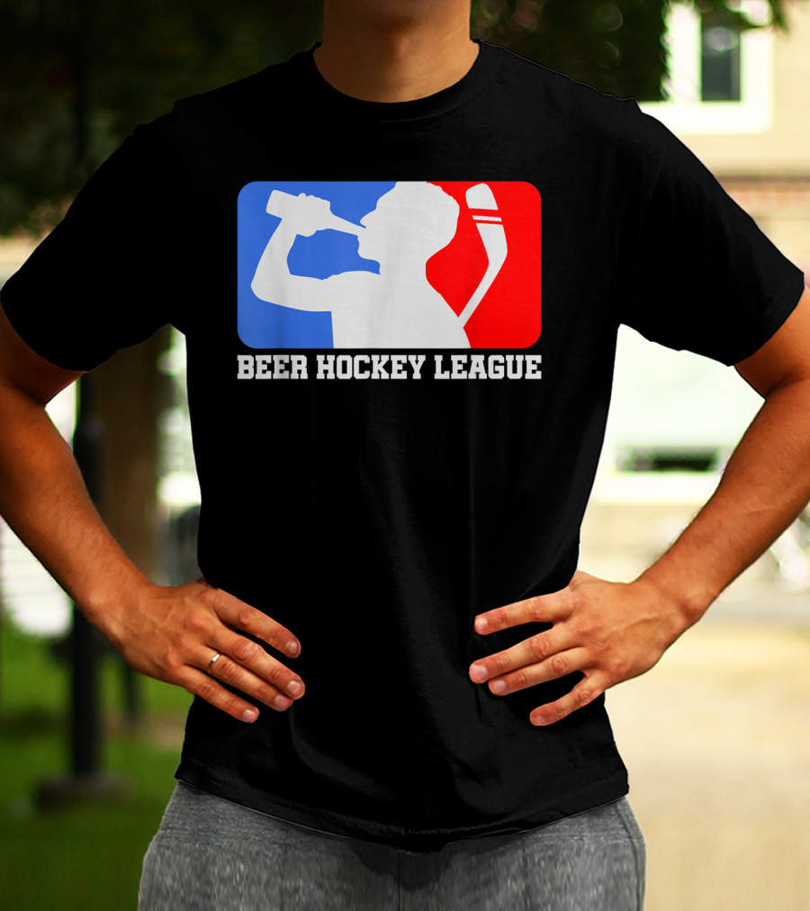 Beer Hockey League Icehockey Drinking Silhouette In Red White And Blue T-Shirt