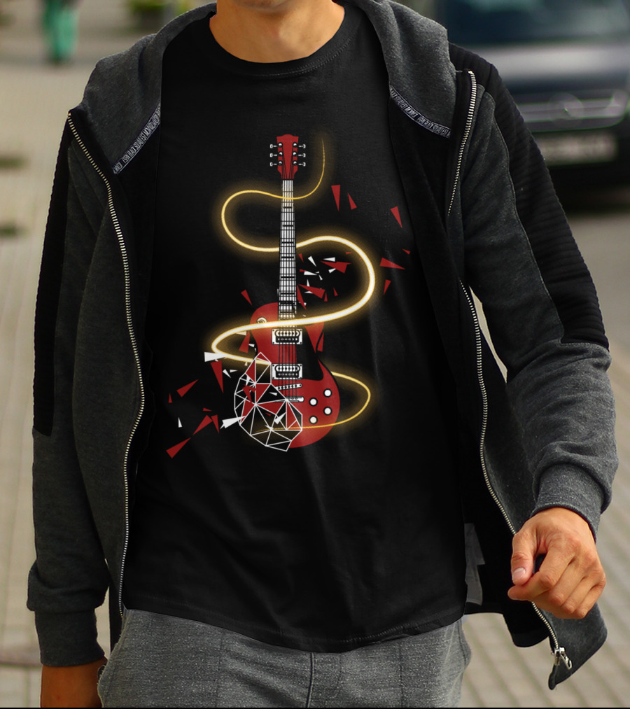 Cool Electric Guitar Fractured Red Glow Strings For Guitarists T-Shirt