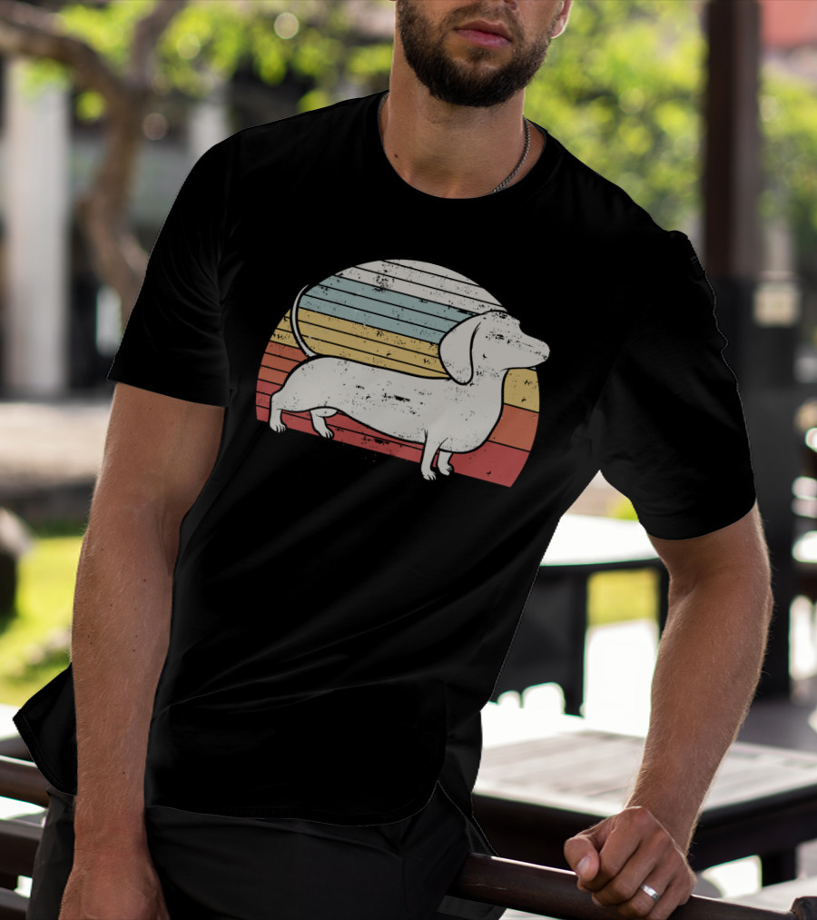 Retro Striped Cool Dachshund Dog Weiner Dog Fans T-Shirt