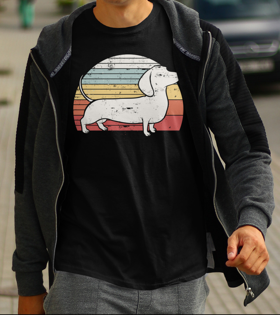 Retro Striped Cool Dachshund Dog Weiner Dog Fans T-Shirt