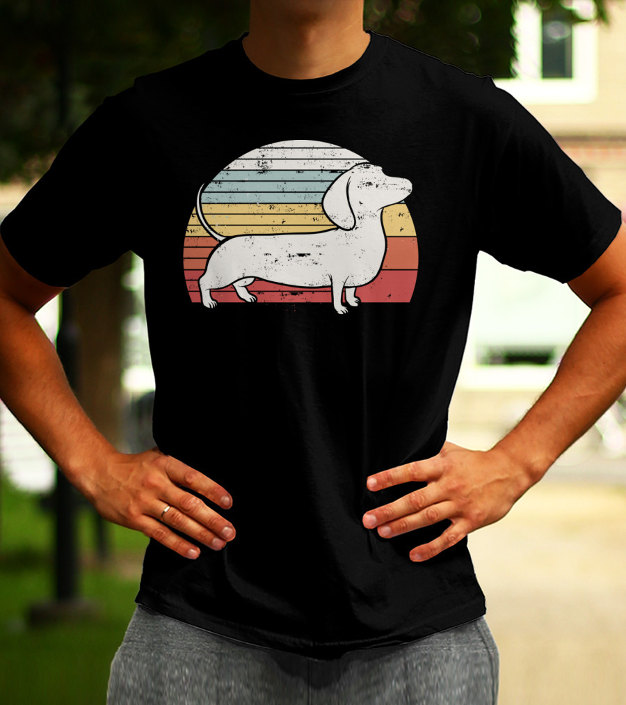 Retro Striped Cool Dachshund Dog Weiner Dog Fans T-Shirt