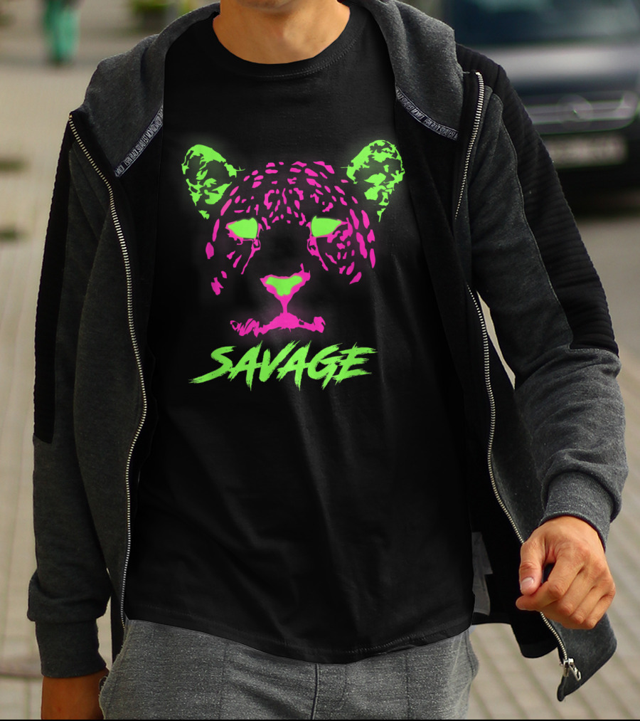 Savage Neon Glow Leopard Fluorescent Critical Nerd T-Shirt