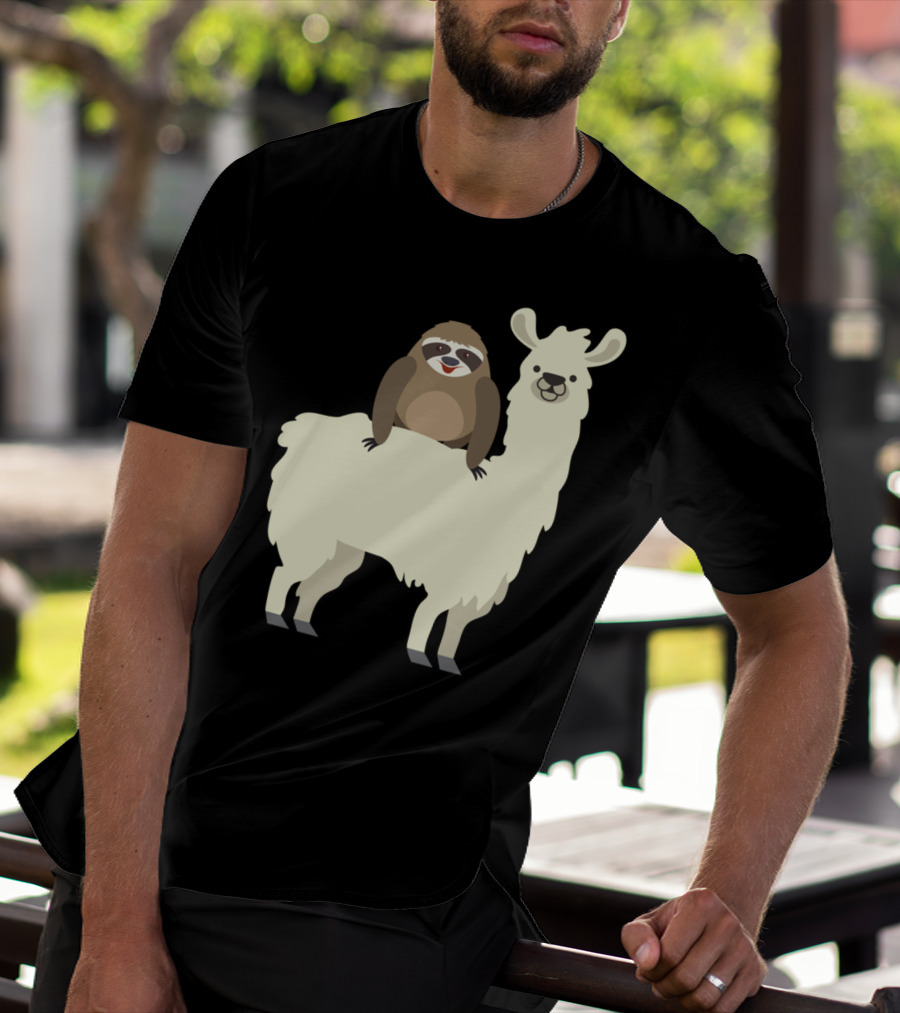 Cute Funny Sloth On Llama T-Shirt