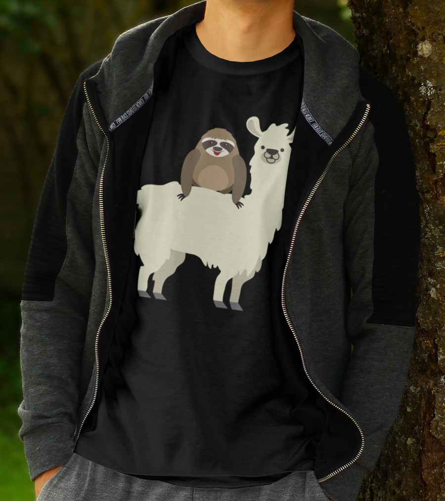 Cute Funny Sloth On Llama T-Shirt