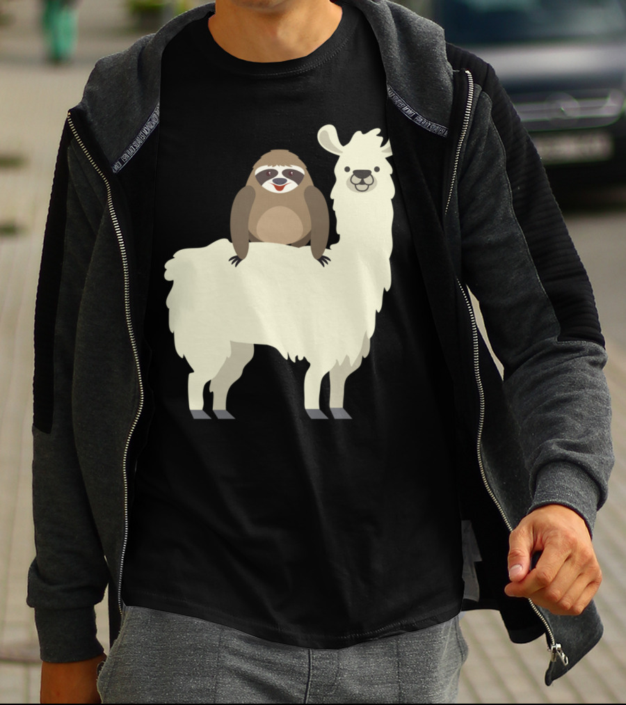Cute Funny Sloth On Llama T-Shirt