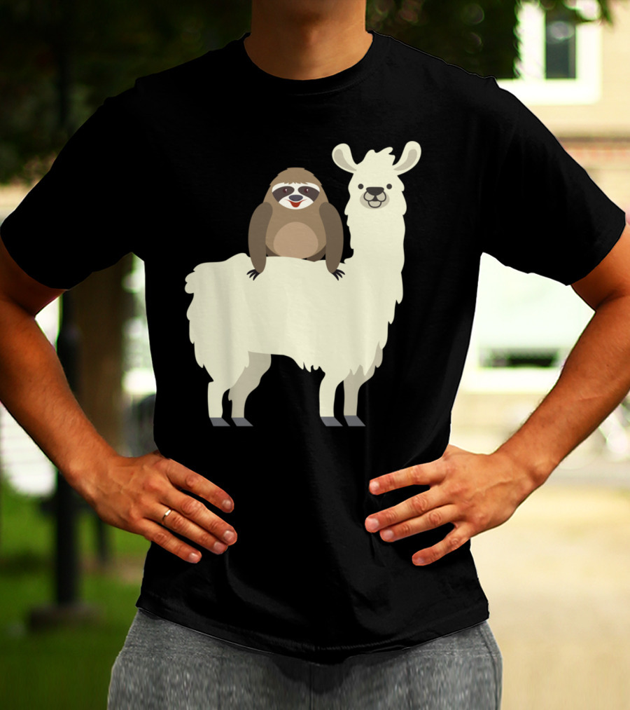 Cute Funny Sloth On Llama T-Shirt