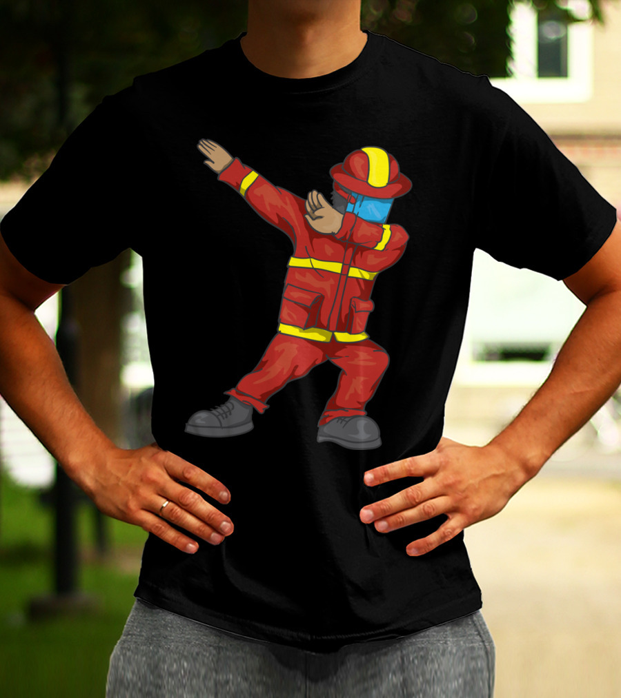 Dabbing Firefighter Cute Dancing Firefighter Red T-Shirt