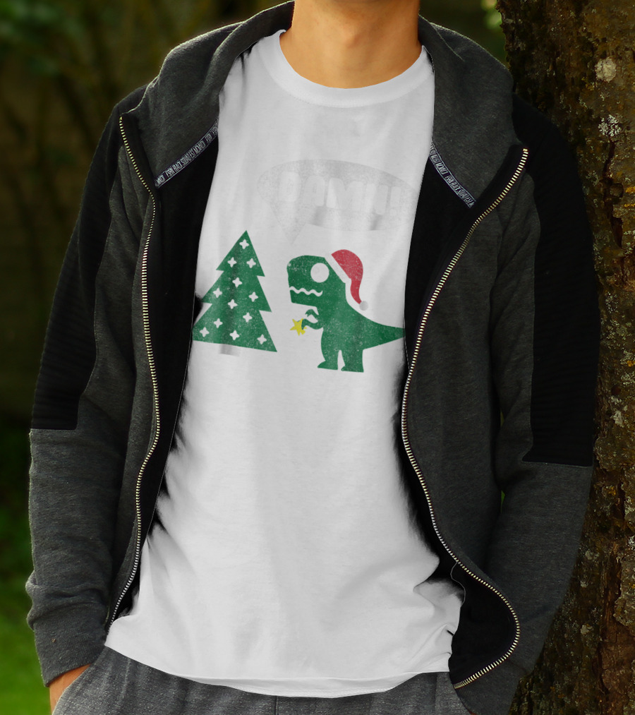 Damn Trex Hates Christmas Dinosaur Lover Funny Santa Dinosaur With Christmas Tree T-Shirt