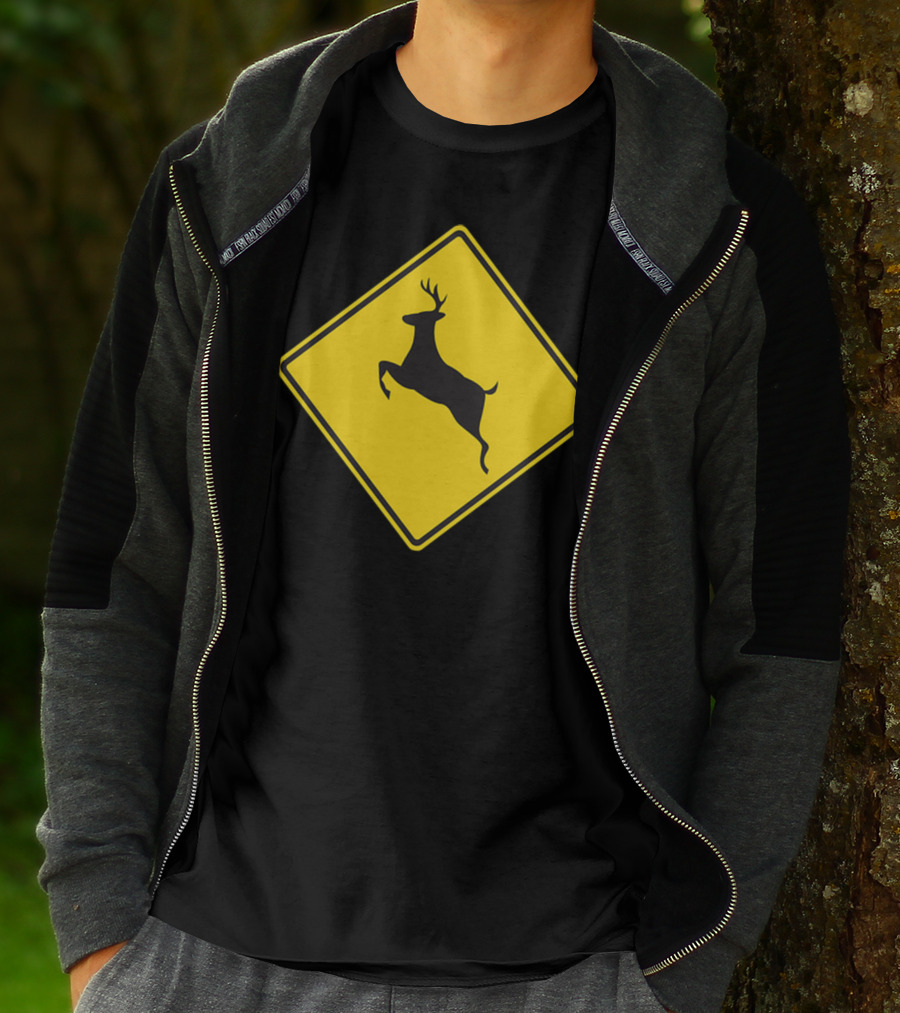 Yellow Deer Crossing Road Sign T-Shirt