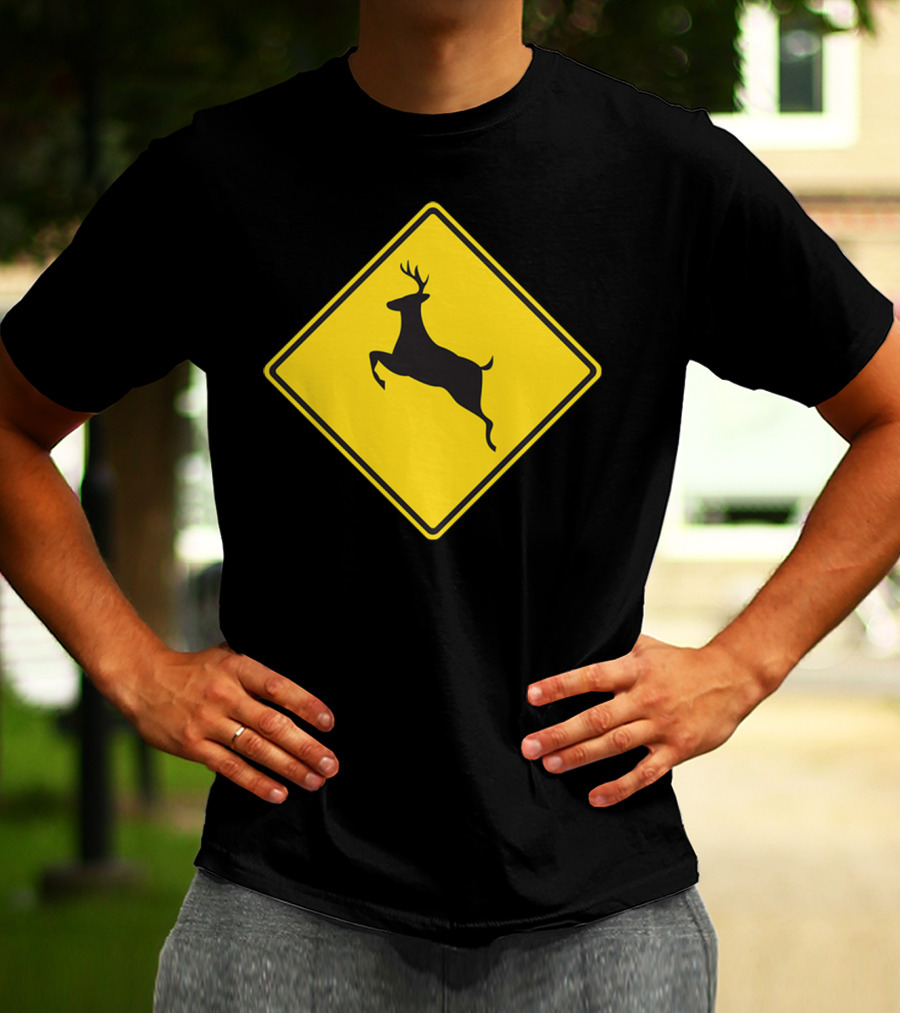 Yellow Deer Crossing Road Sign T-Shirt