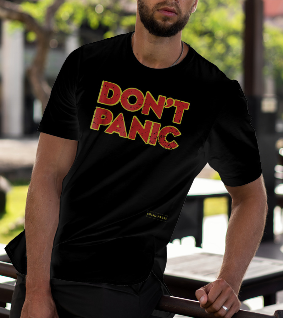 Don't Panic Solid Press Hitchhiker's Guide Inspired T-Shirt