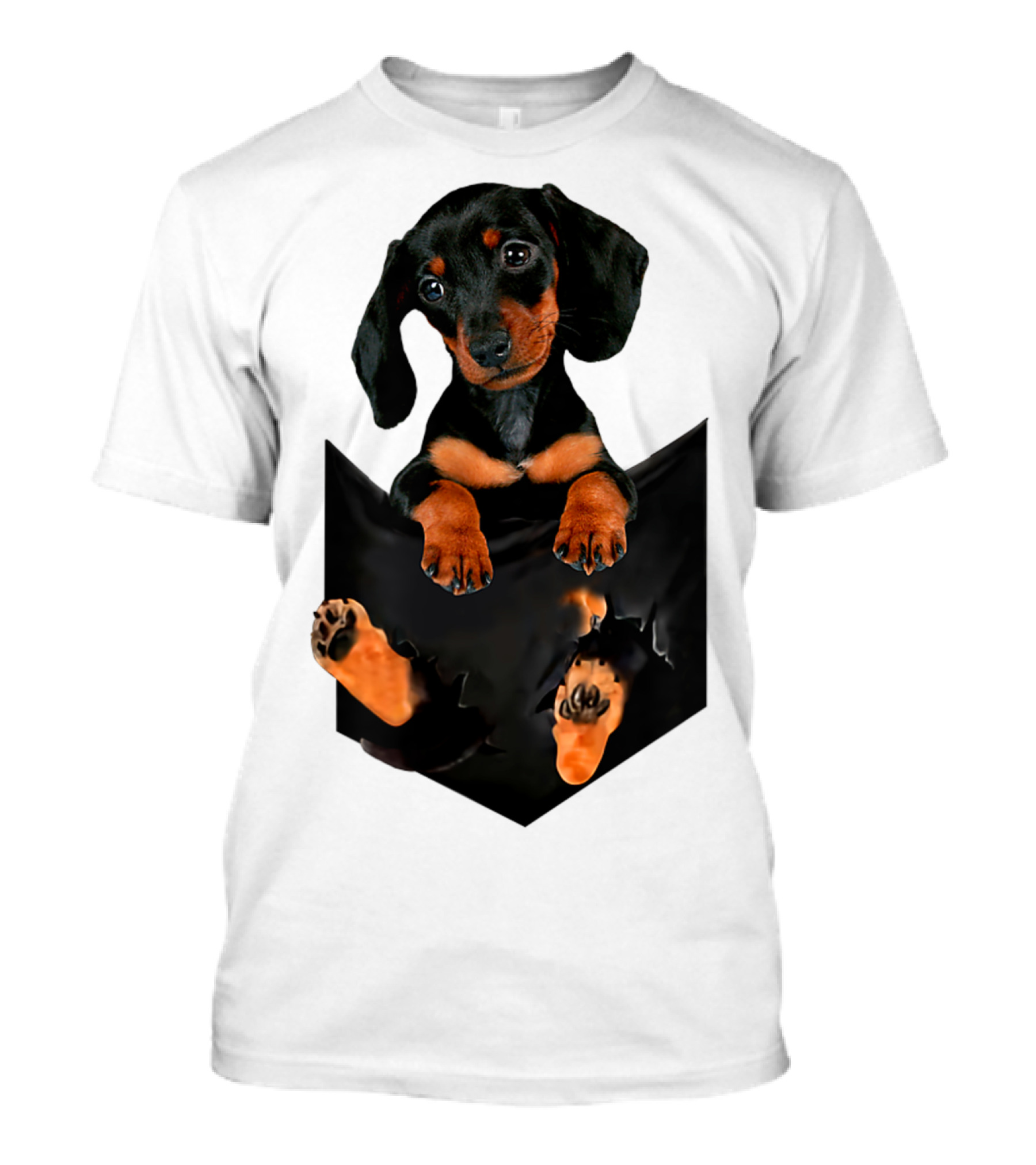 Doxie Dachshund Puppy Dog In Pocket T-Shirt