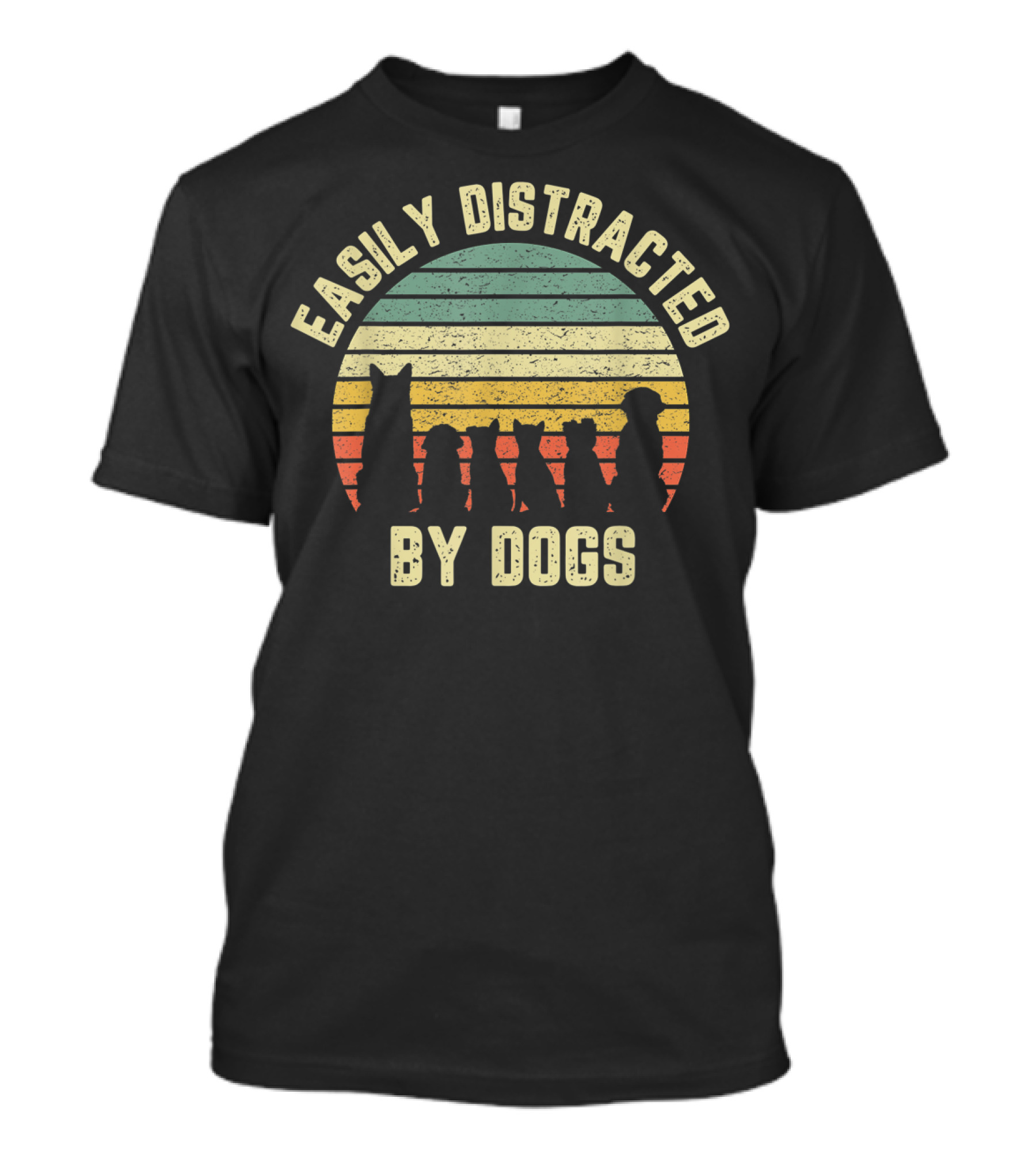 Easily Distracted By Dogs Retro Sunset T-Shirt