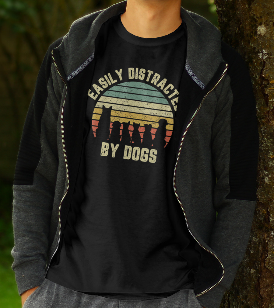 Easily Distracted By Dogs Retro Sunset T-Shirt