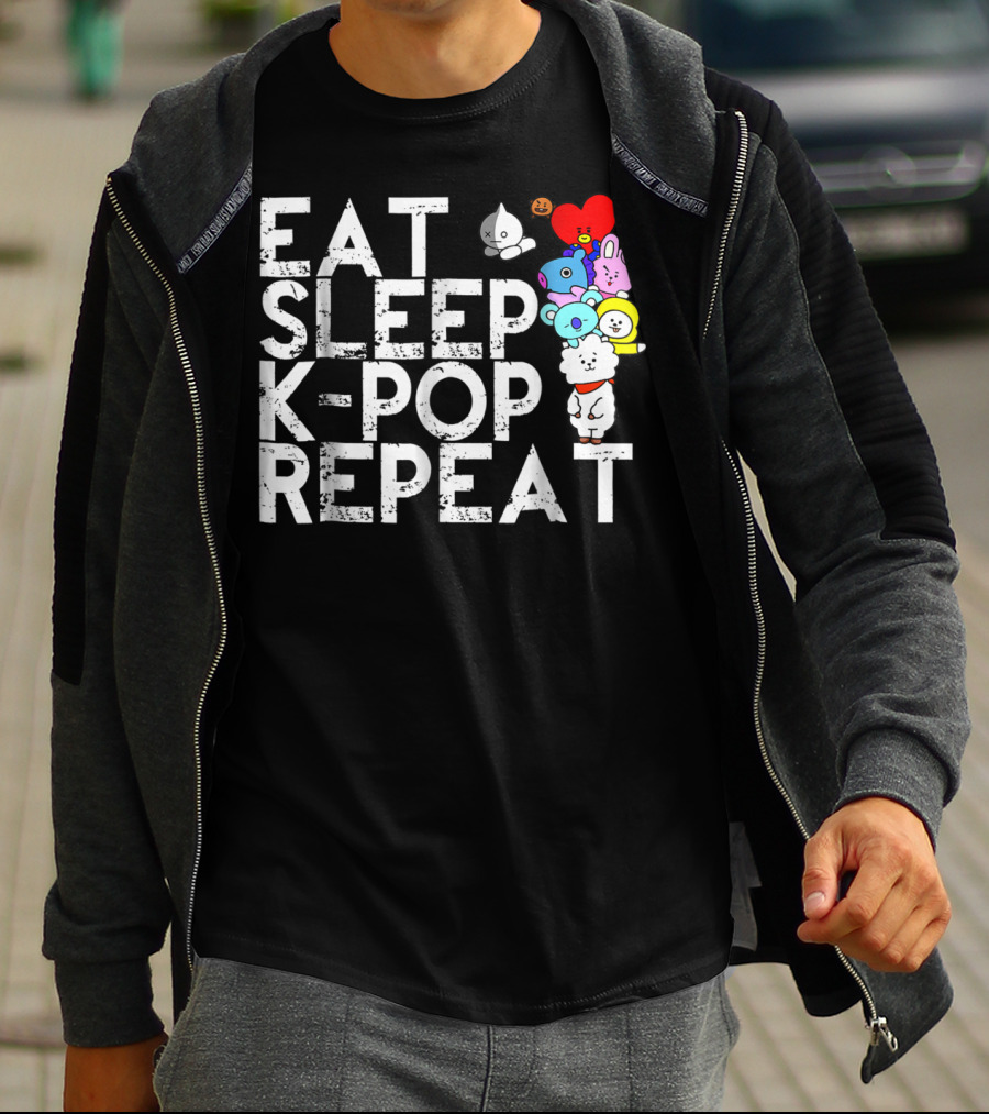 Eat Sleep Kpop Repeat Korean Kpop Fan BT21 Characters T-Shirt