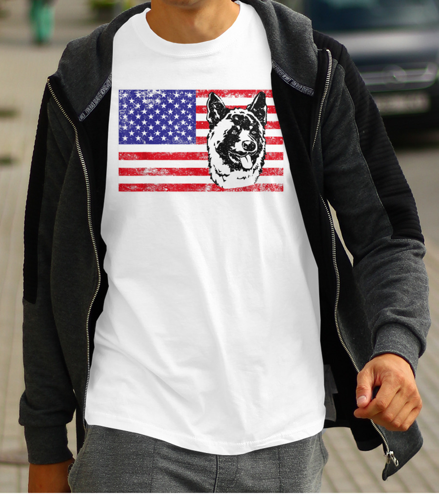 Funny Akita Dog Lover Owner American Flag Dog Head T-Shirt