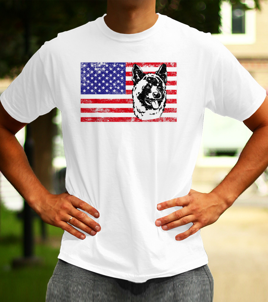 Funny Akita Dog Lover Owner American Flag Dog Head T-Shirt