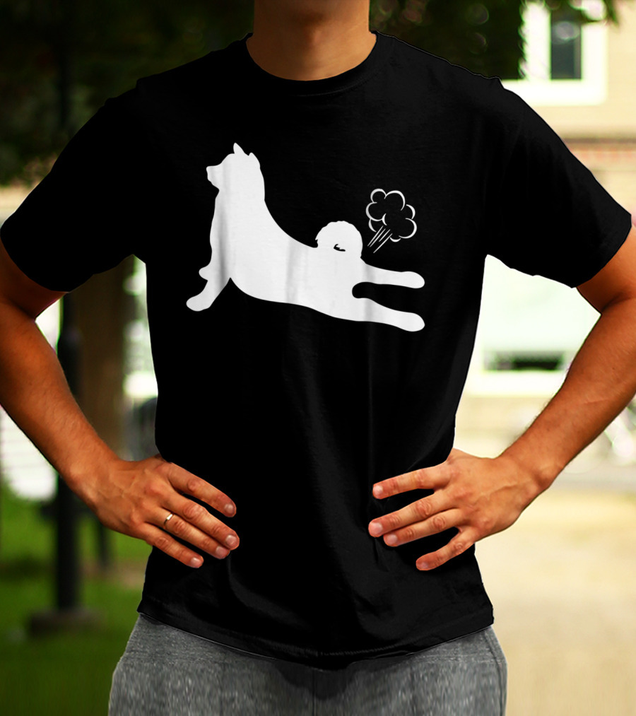 Funny Akita Farting Fart Dog Silhouette With Farts T-Shirt