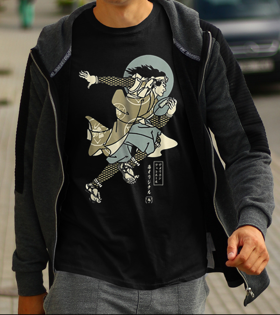 Funny American Football Samurai Running With Ball Japan T-Shirt