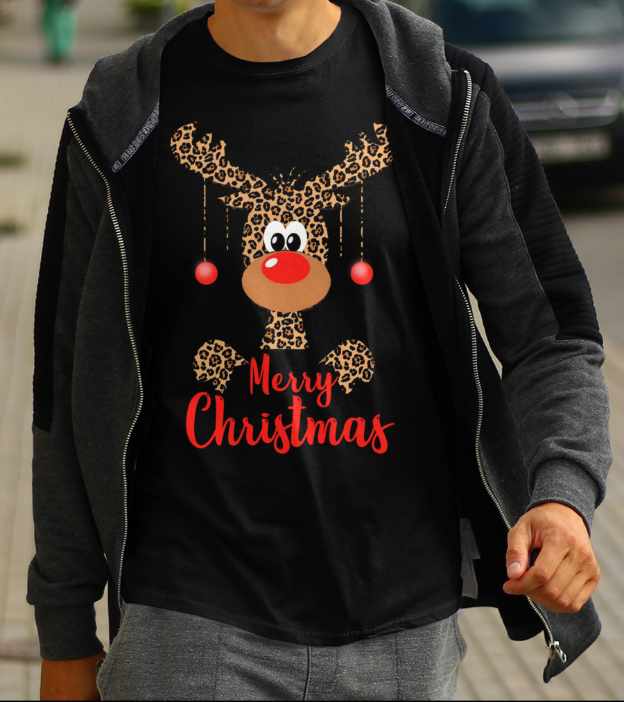 Merry Christmas Funny Reindeer Face Rudolph Deer T-Shirt