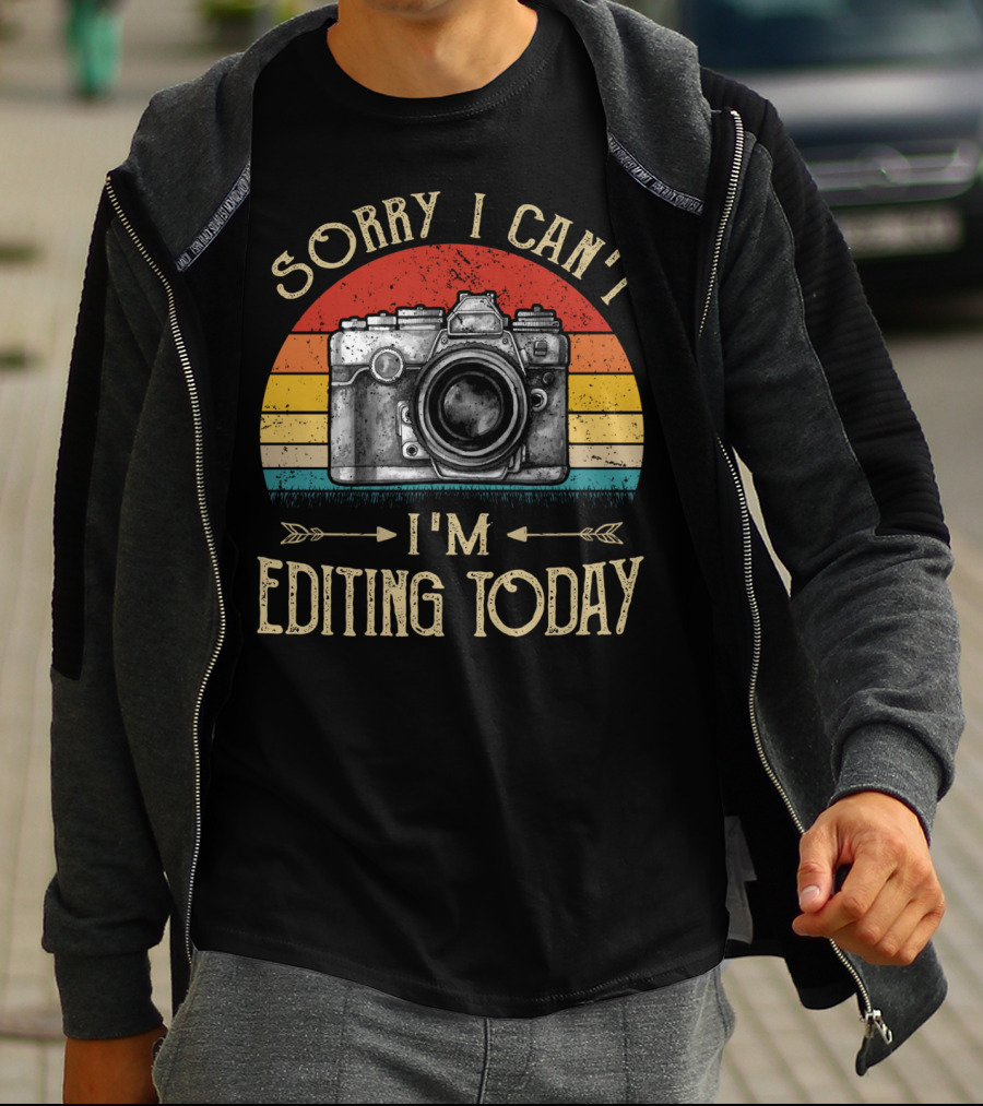 Sorry I Can't I'm Editing Today Retro Camera Vintage Photography T-Shirt