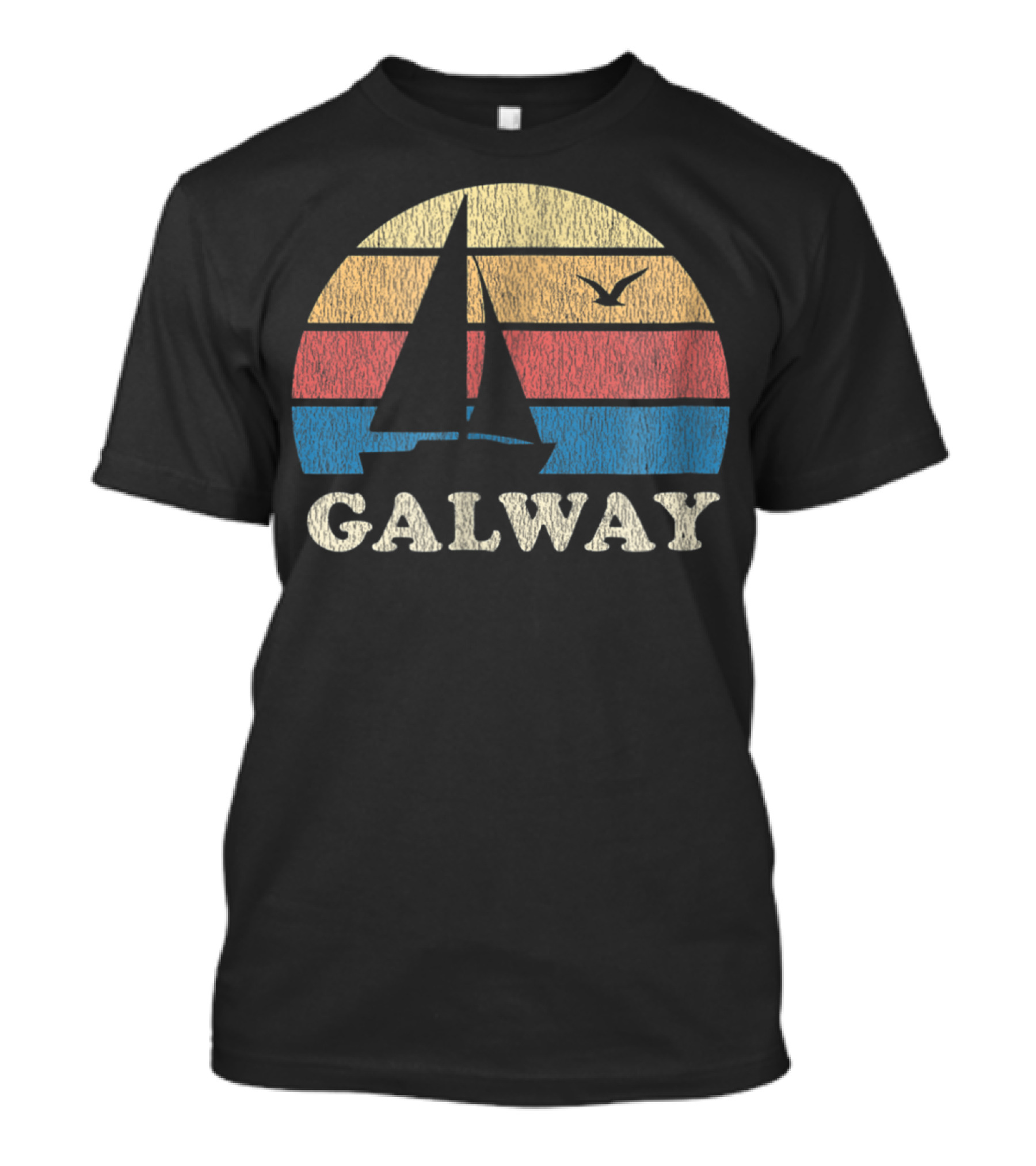 Galway Vintage Sailboat 70s Sunset With Seagull T-Shirt