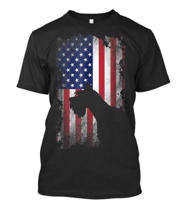 Giant Schnauzer Silhouette With American Flag USA Patriotic T-Shirt