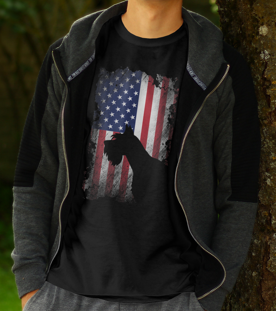 Giant Schnauzer Silhouette With American Flag USA Patriotic T-Shirt