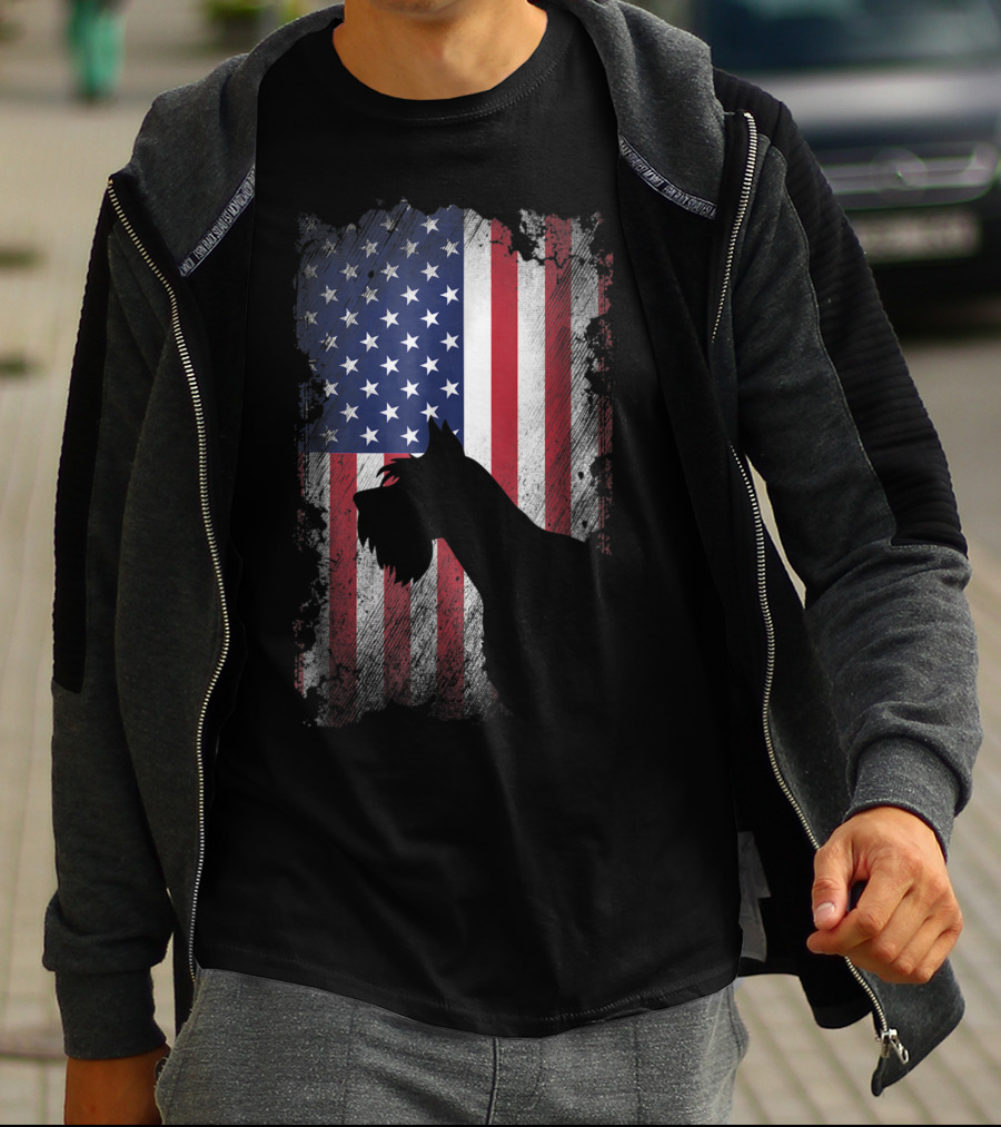 Giant Schnauzer Silhouette With American Flag USA Patriotic T-Shirt