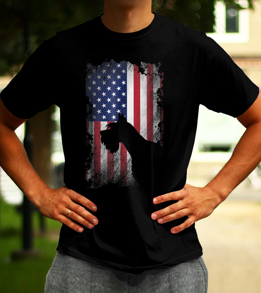 Giant Schnauzer Silhouette With American Flag USA Patriotic T-Shirt