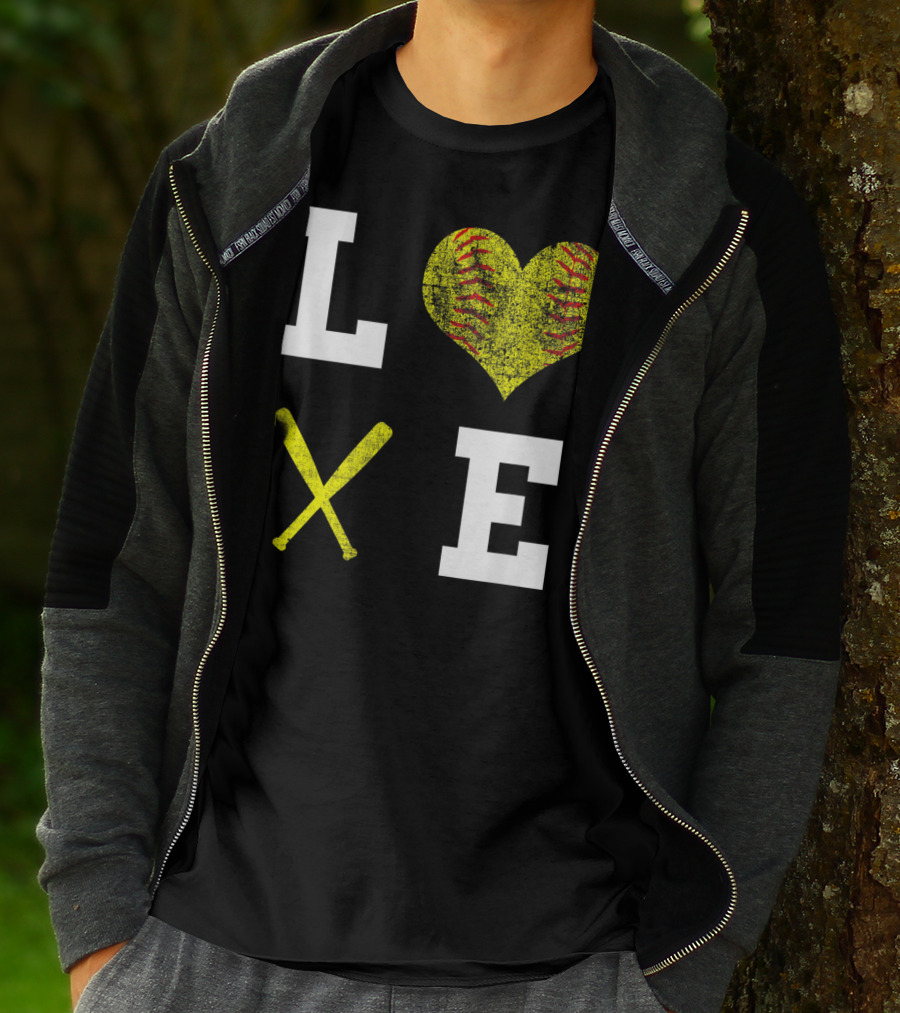 LOVE Softball Heart Bat Stitch Girls Softballism T-Shirt