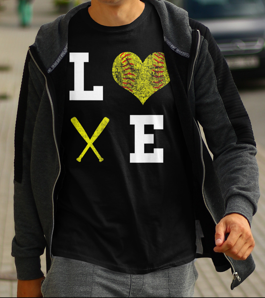 LOVE Softball Heart Bat Stitch Girls Softballism T-Shirt