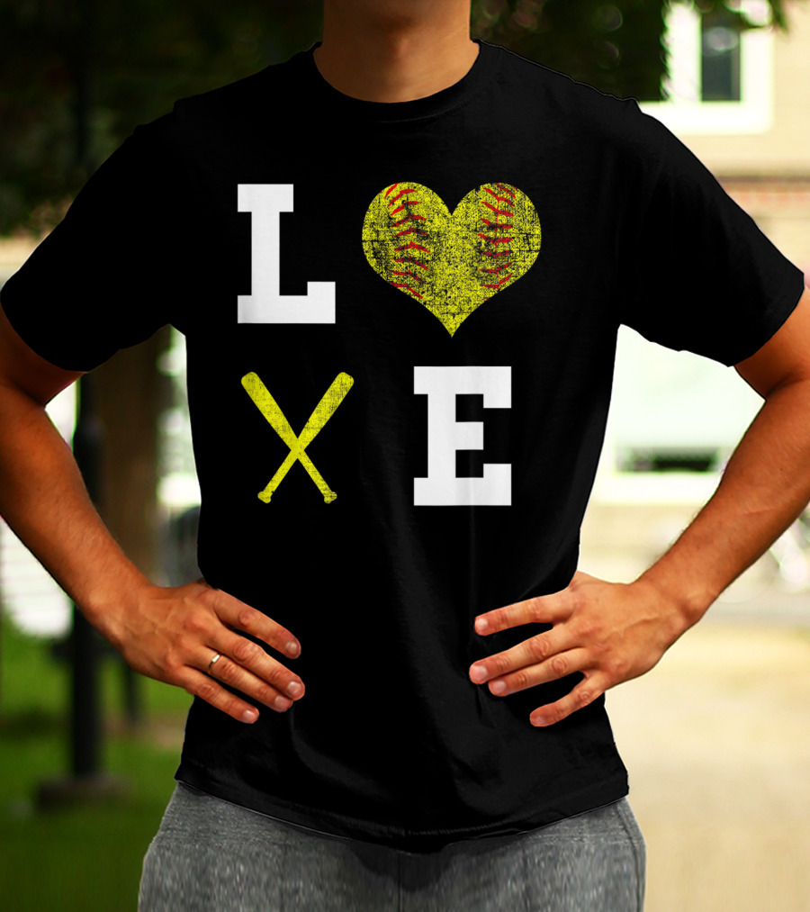 LOVE Softball Heart Bat Stitch Girls Softballism T-Shirt