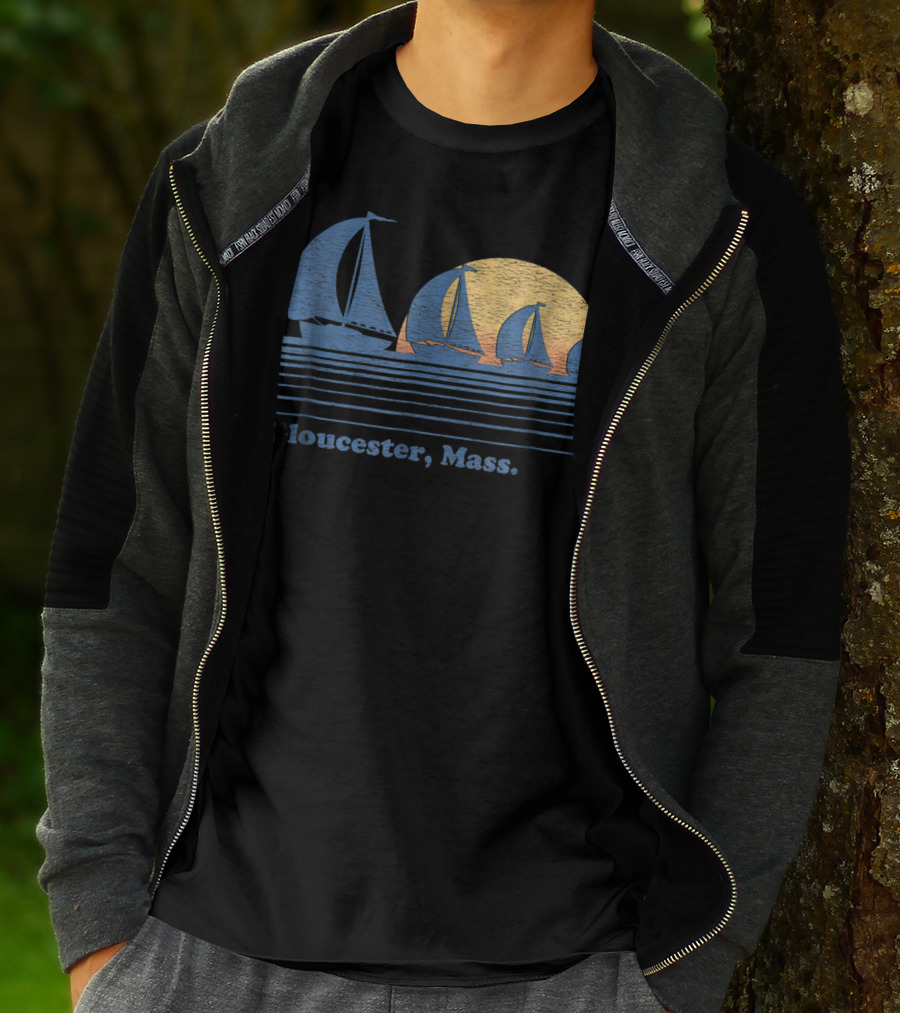 Gloucester Mass Vintage Sailboats And Sunset Scene T-Shirt
