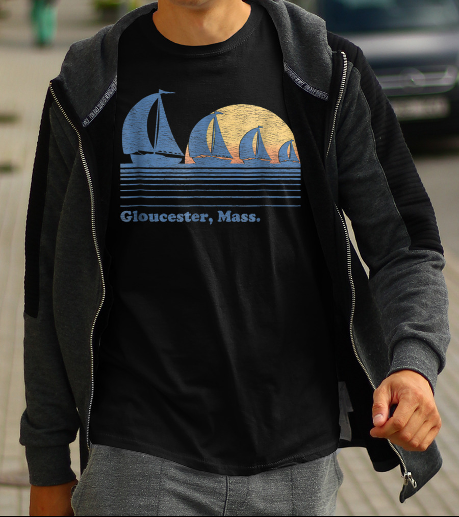 Gloucester Mass Vintage Sailboats And Sunset Scene T-Shirt