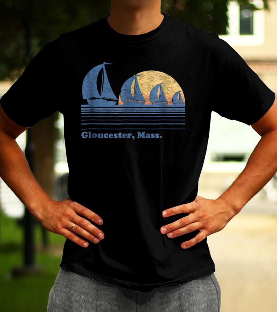 Gloucester Mass Vintage Sailboats And Sunset Scene T-Shirt