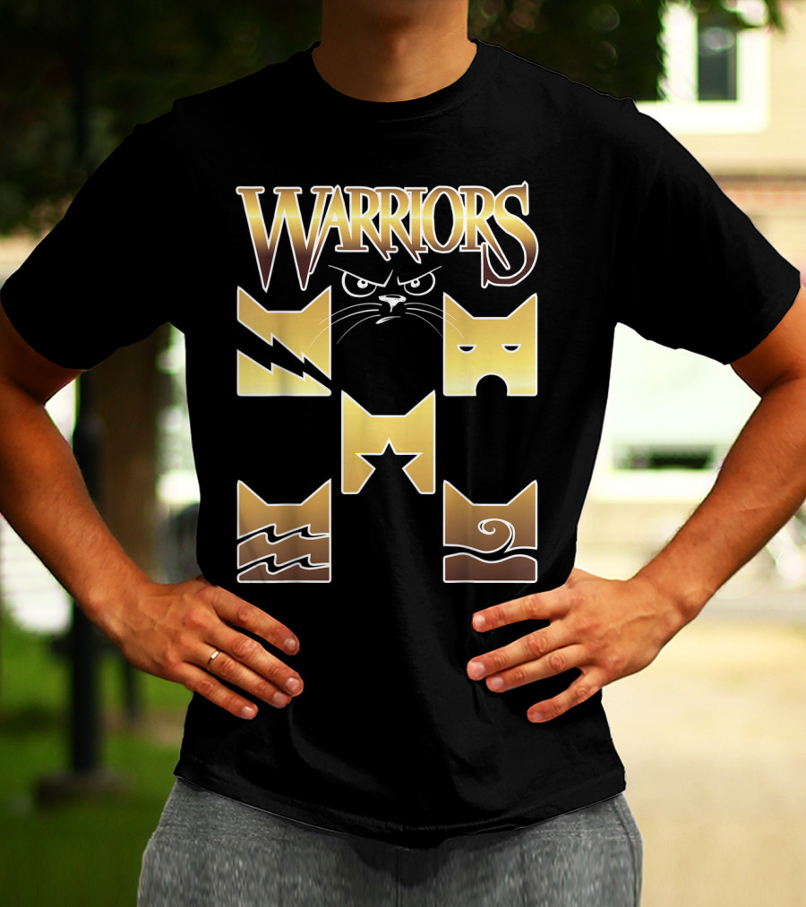WARRIORS Golden Clan Cat Icons With Lightning, Eye, Star, Wave Symbols T-Shirt