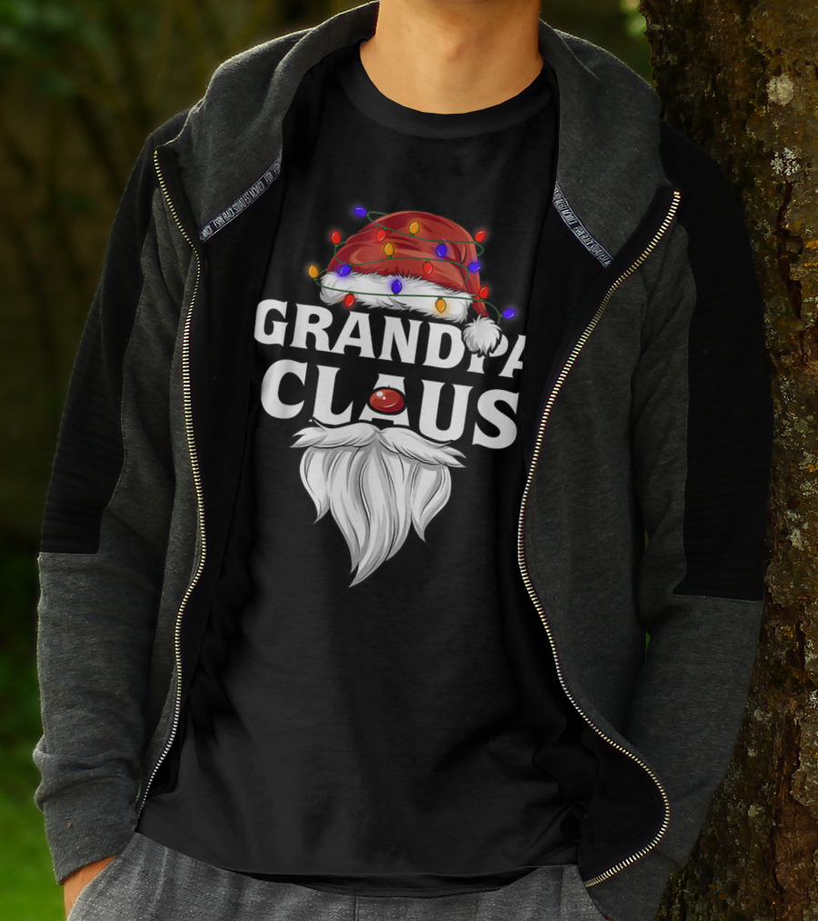 Grandpa Claus Santa Hat Christmas Lights Beard T-Shirt