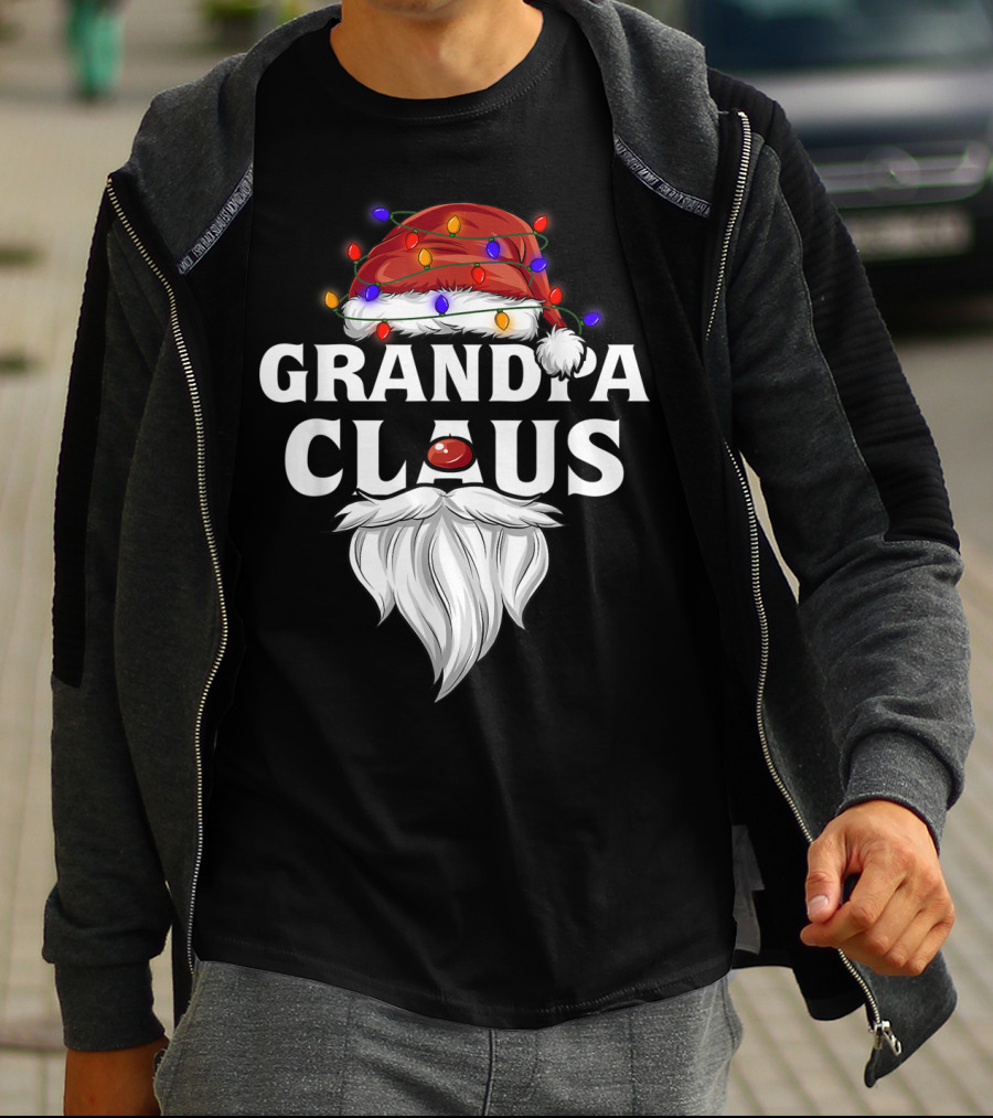Grandpa Claus Santa Hat Christmas Lights Beard T-Shirt