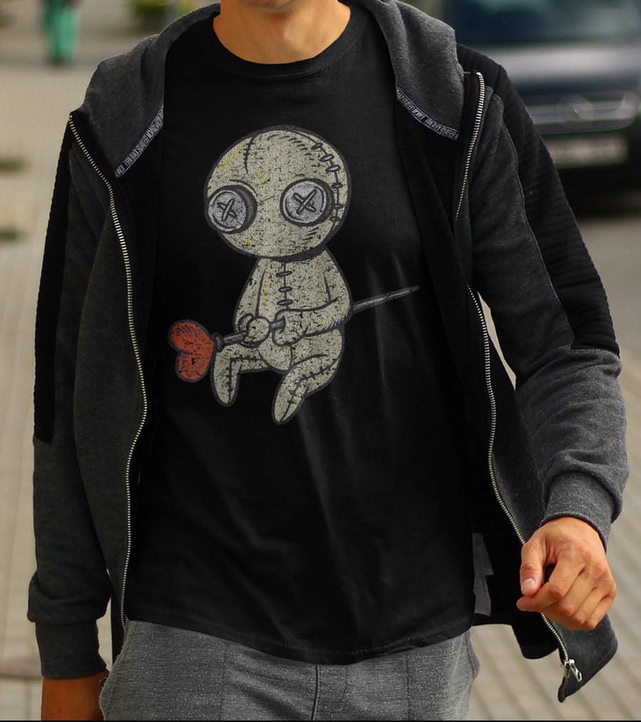 Halloween Heartbroken Suffering Sewed Doll With Red Heart T-Shirt