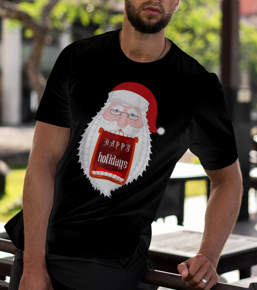HAPPY HOLIDAYS SANTA ZIP SCREAMING MOUTH WITH GLASSES T-Shirt