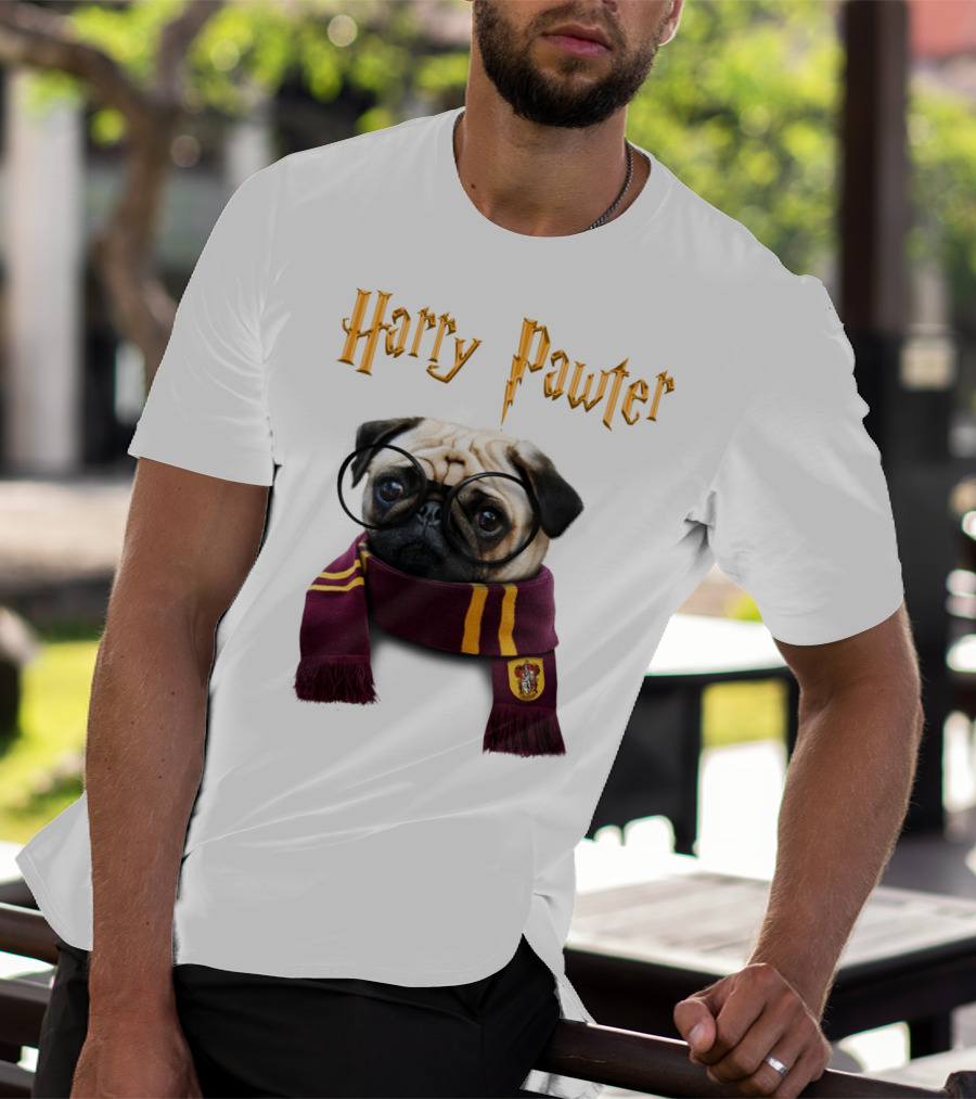 Harry Pawter Cute Puggy Dogs Potte Pups Wizard Pug With Glasses And Scarf T-Shirt