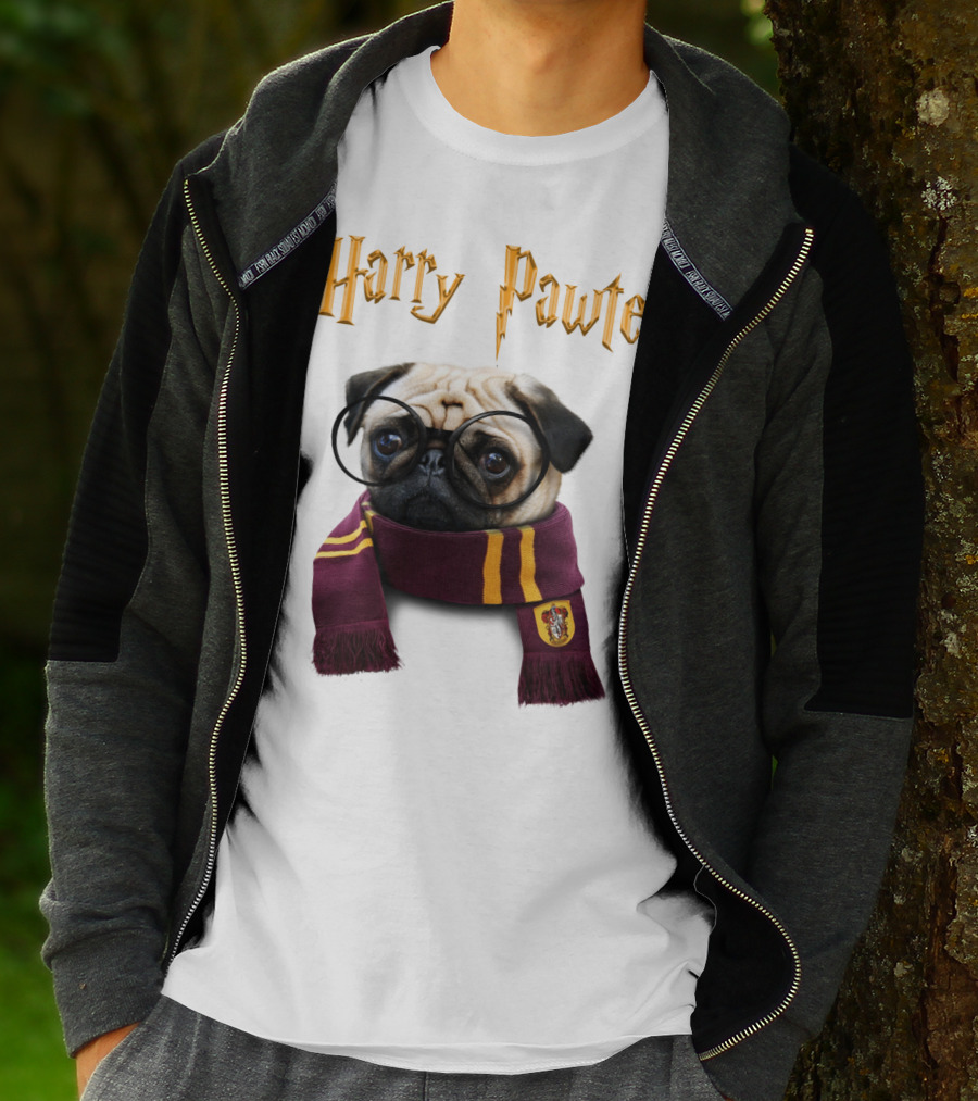 Harry Pawter Cute Puggy Dogs Potte Pups Wizard Pug With Glasses And Scarf T-Shirt